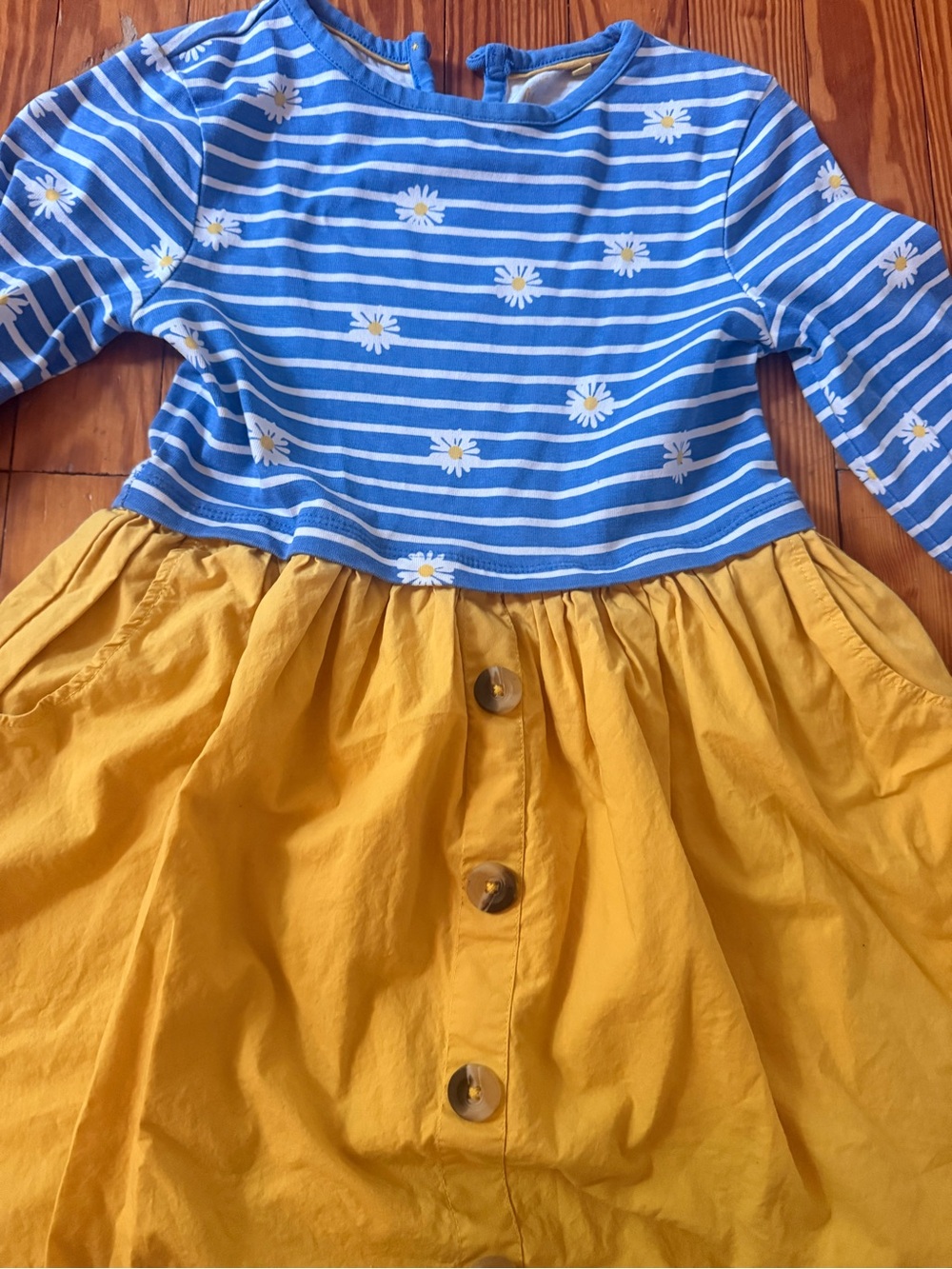 Girls Mini Boden Blue Striped Daisy Top with Mustard Yellow Skirt Dress size 7-8